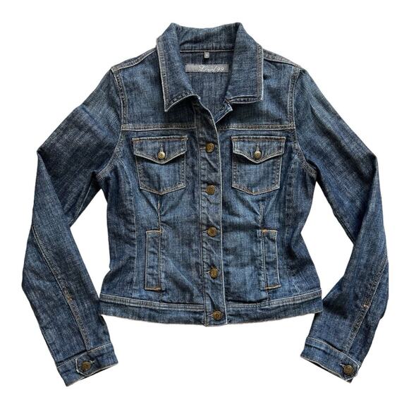 Level 99 Denim Jacket Women Small Cropped Jean Button Front Western Cowgirl Boho - Picture 12 of 12